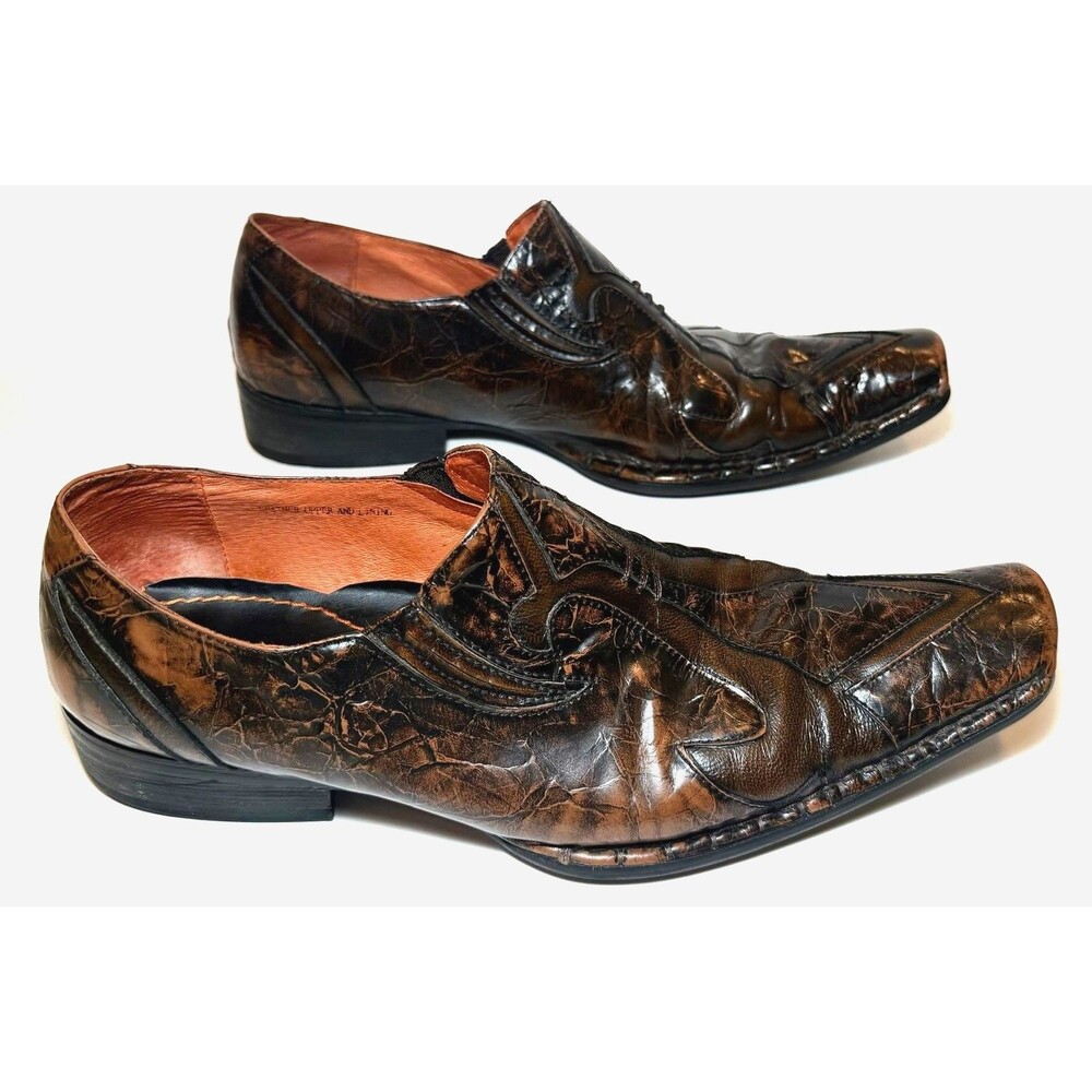 Robert Wayne Halen Shoes Mens 10.5 Brown Leather Square Toe Slip On Loafers